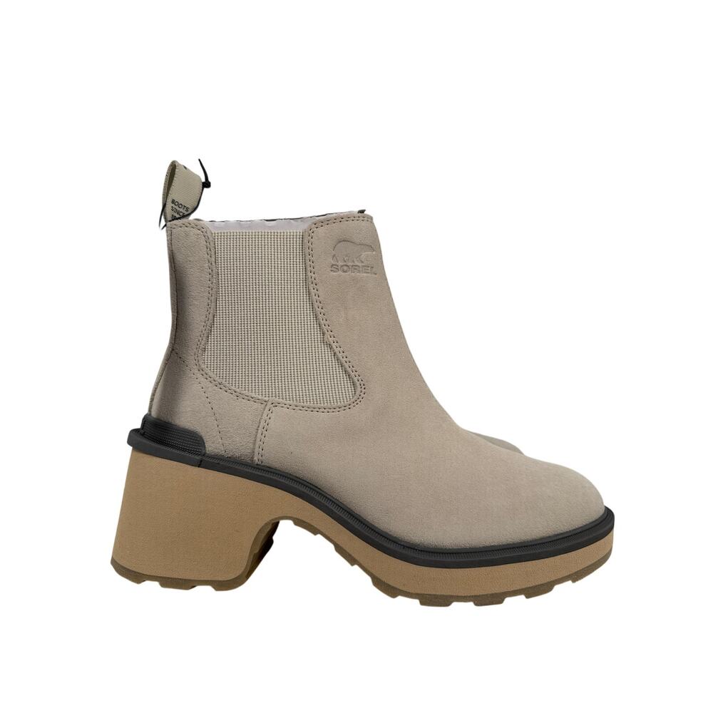 Sorel Chelsea Boot‎ Hi-Line Heel Womens 8.5 Waterproof Suede Chalk Ceramic